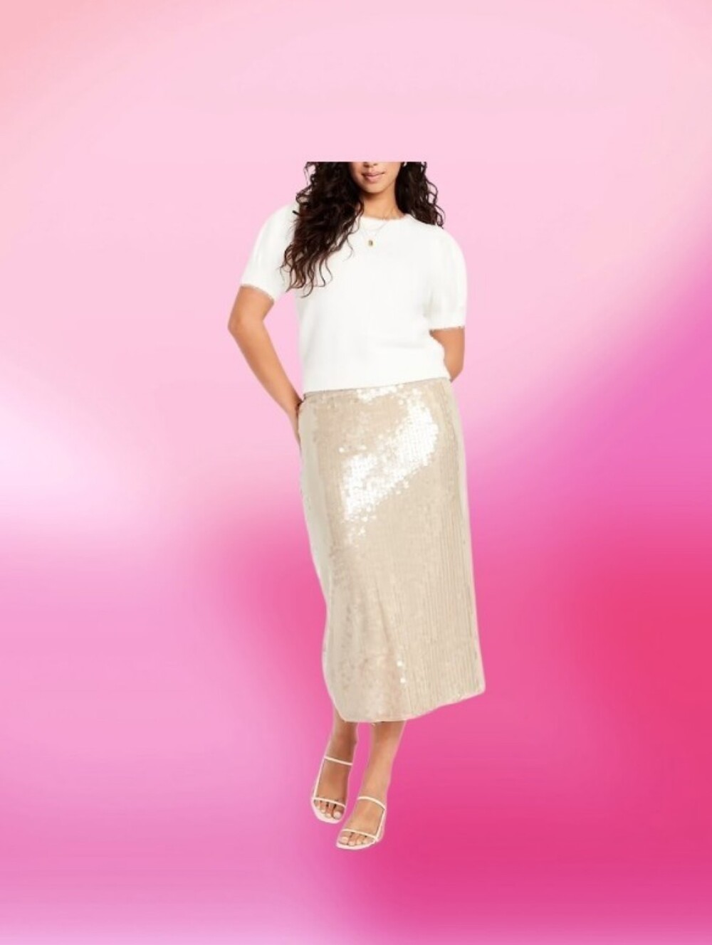 Old Navy Sequined Midi Skirt in Champagne Beige
